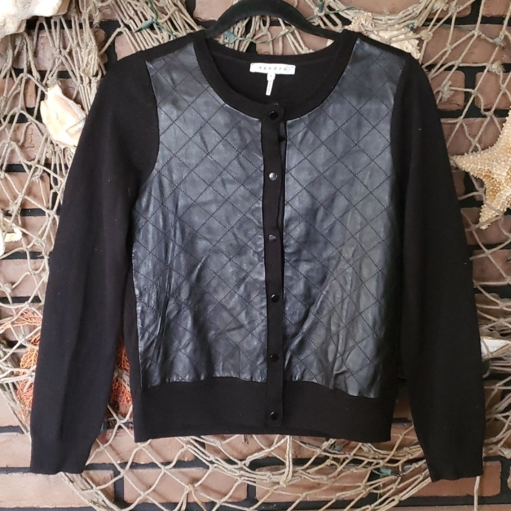 𝅺sandro leather and wool sweater. Size 1